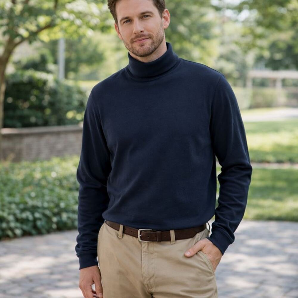 L.L.Bean Men’s Long Sleeve Turtleneck – Navy – Size Large Tall - Picture 3 of 6